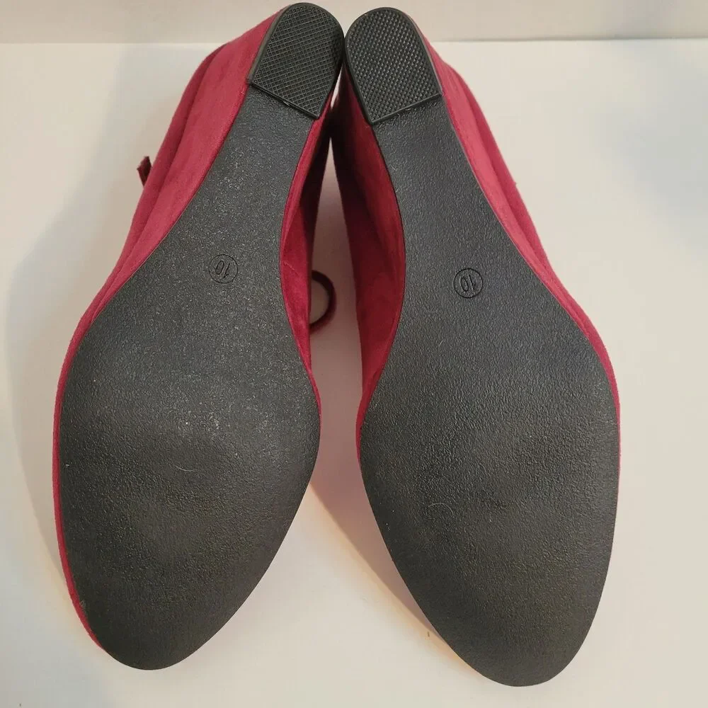 Coutgo Women’s Size 10 Red Mary Jane Wedge Heels Faux Suede Shoes